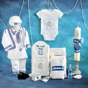 trusou set complet botez national albastru 15 piese personalizat