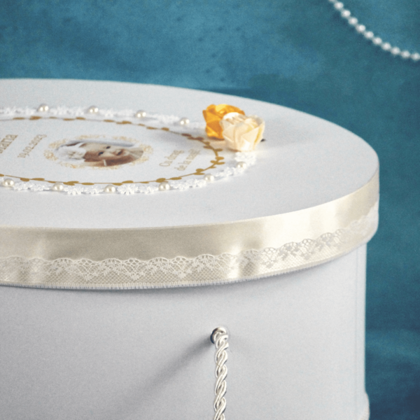 cufar alb auriu ivoire personalizat pentru fetita botez