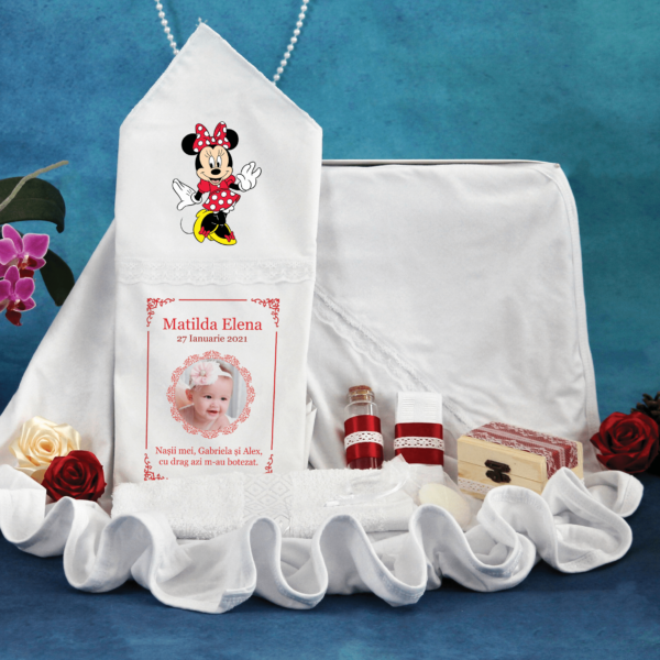 trusou biserica botez 7 piese personalizat rosu minnie mouse