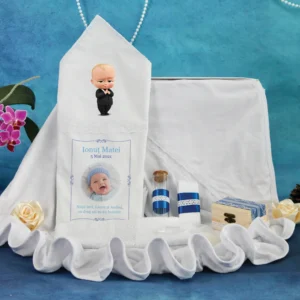 trusou biserica botez personalizat albastru boss baby 7 piese