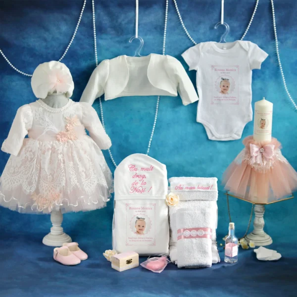 trusou set complet botez personalizat zoe roz 14 piese