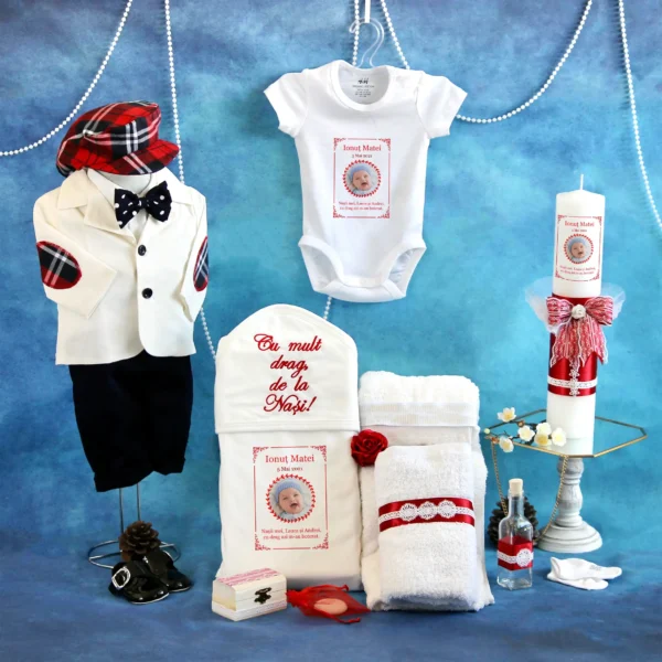 trusou set complet botez personalizat albert alb rosu 16 piese