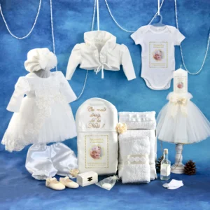 trusou set complet botez personalizat margueritte alb 15 piese