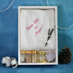 set baita botez prosop si mirodenii roz brodat