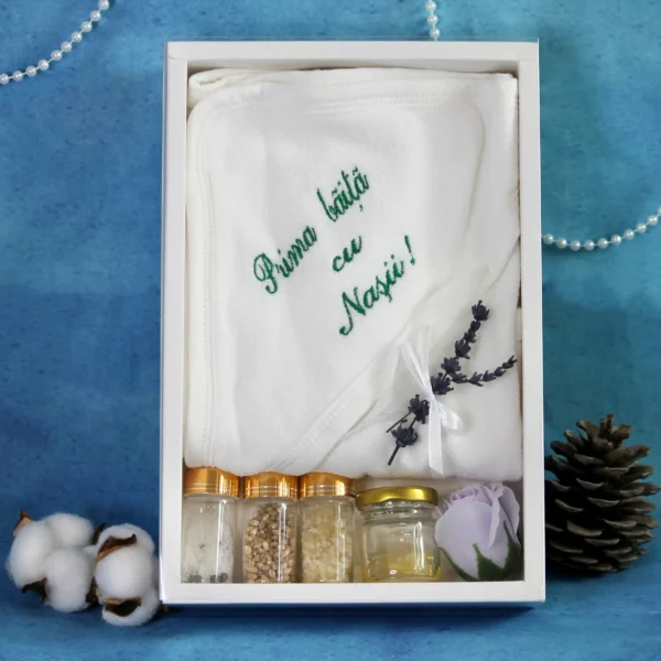 set baita botez prosop si mirodenii verde brodat