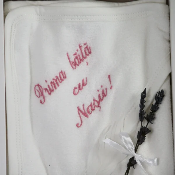 set baita dupa botez prosop roz bebe
