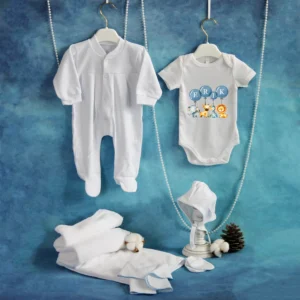 set nou nascut maternitate iesit din spital bebe cutie cadou 6 piese personalizat albastru baiat