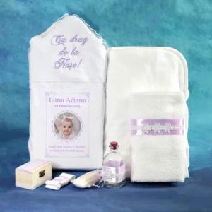 trusou biserica botez mov personalizat 7 piese fata
