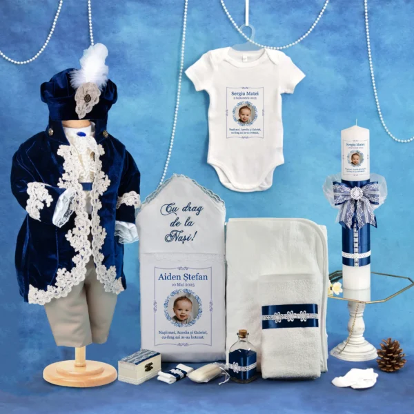 trusou set complet botez fabrizio bleumarin 16 piese personalizat