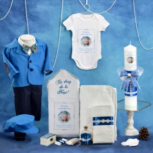 trusou set complet botez personalizat lucas albastru 16 piese