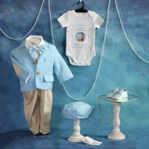 tinuta completa botez gabriel bleu 8 piese personalizata