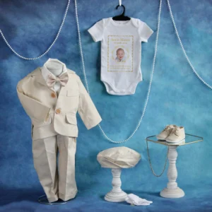 tinuta completa botez gabriel crem 8 piese personalizata
