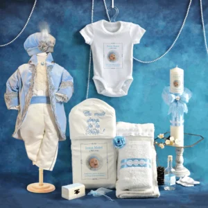 trusou set complet botez fabrizio bleu albastru 16 piese personalizat