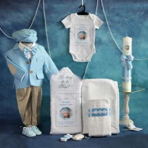 trusou set complet botez gabriel bleu 16 piese personalizat