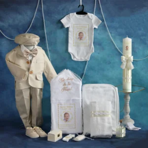 trusou set complet botez gabriel crem 16 piese personalizat