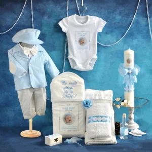 trusou set complet botez personalizat dominic bleu 16 piese