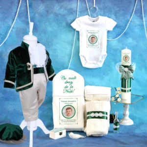 trusou set complet botez personalizat micul print catifea verde 15 piese