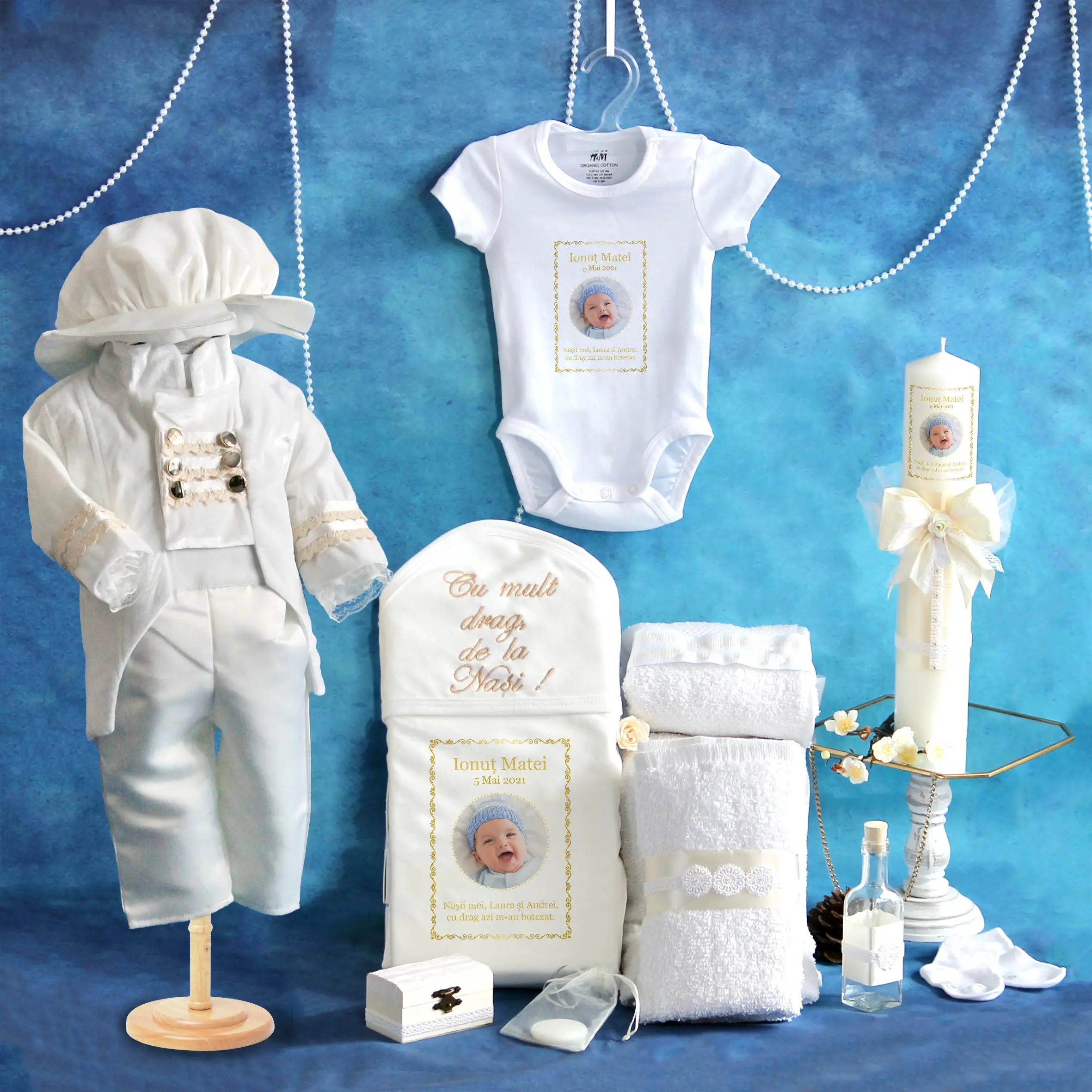 trusou set complet botez personalizat redingota catifea alb ivoire 15 piese copy